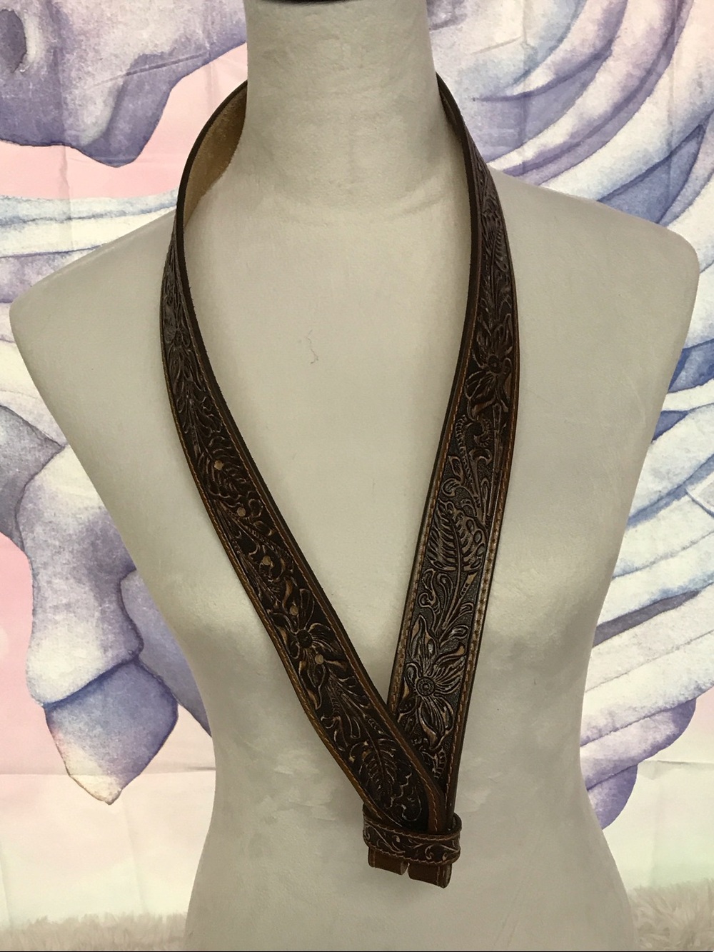Tony Lama Tooled Brown Leather Belt